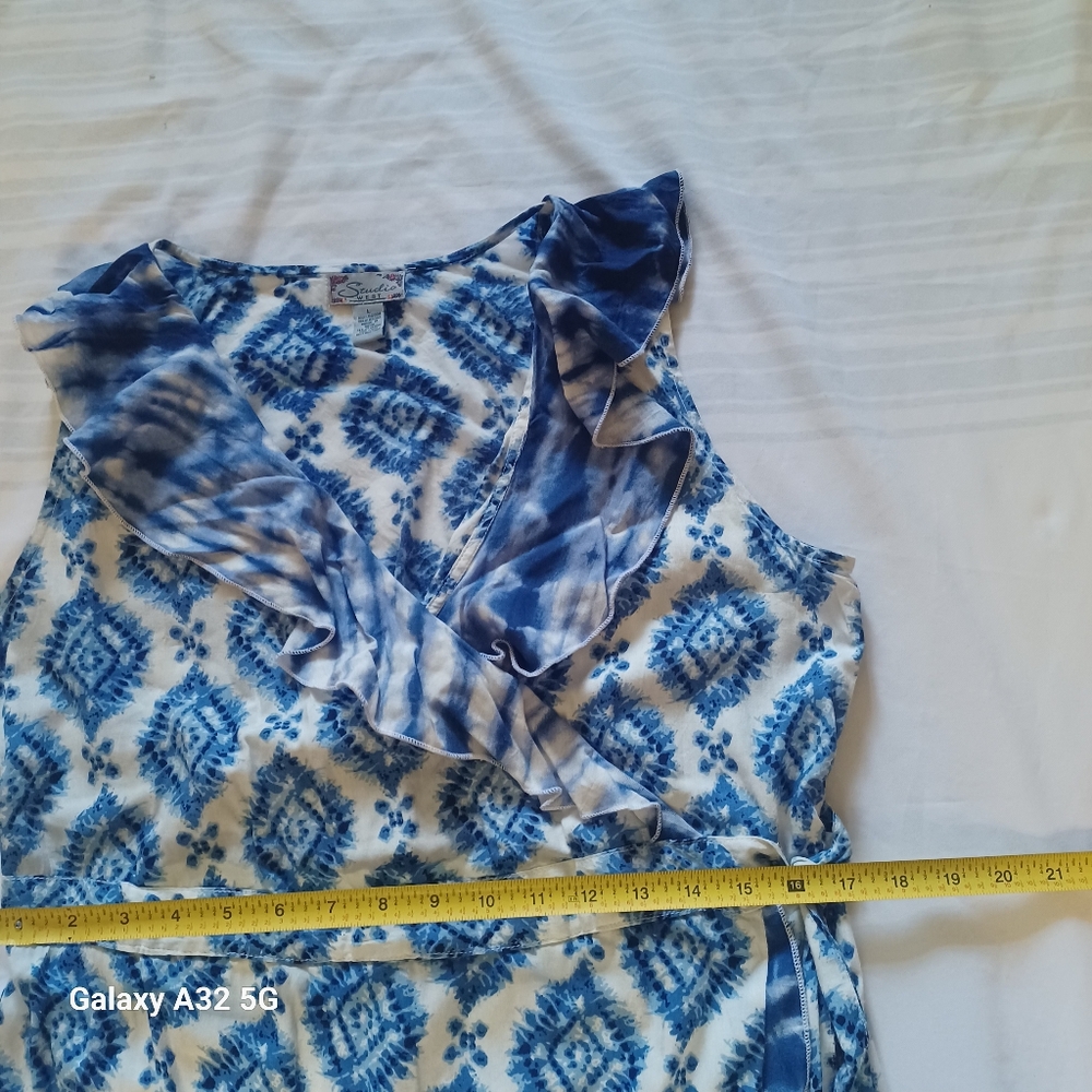 Studio West Women Size  L Blue and White Geometric Midi Dress - Picture 13 of 15